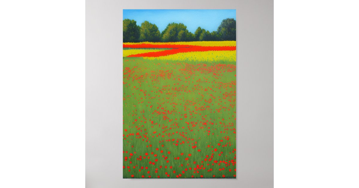 Water color wall hanging of a field of flowers poster Zazzle