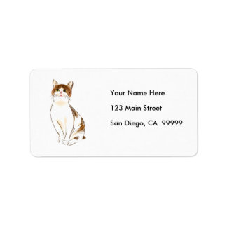Water Color White & Orange Staring Cat Label