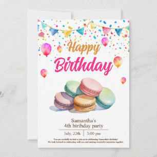 water colored cute macarons birthday party invitation