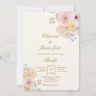 Water colored floral Spanish wedding  Invitation