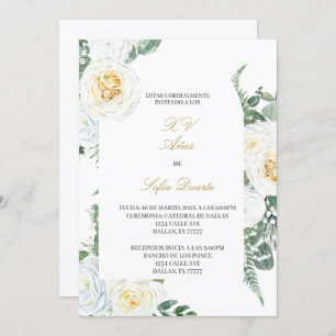 Water colored Quinceanera invitation in Spanish