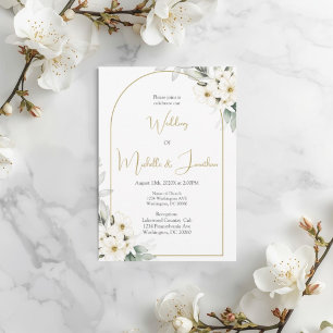water colored white floral wedding invitation