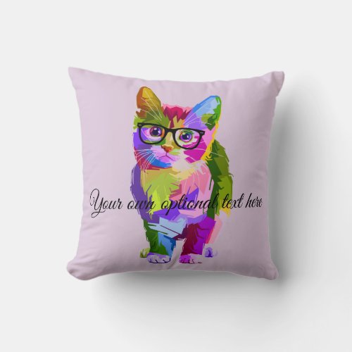 Water Colors Hipster Cat Accent Pillow