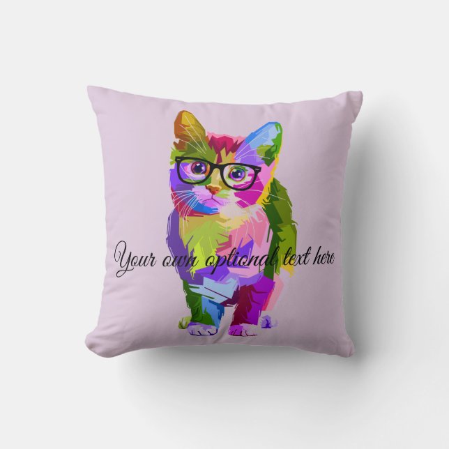 Water Colors Hipster Cat Accent Pillow (Front)