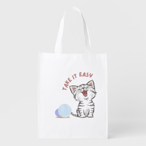 Water colour ball take it easy cat man  grocery bag