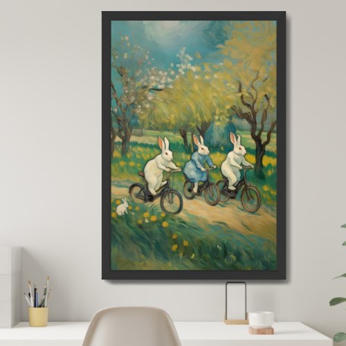 Water_Colour Bunnies Cycling In Spring Wall Decor