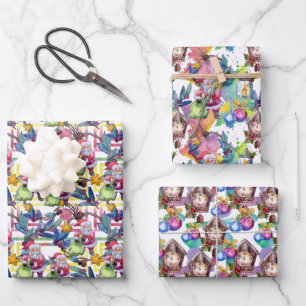 Water Colour Christmas Santa Clock Pastel Wrapping Paper Sheets