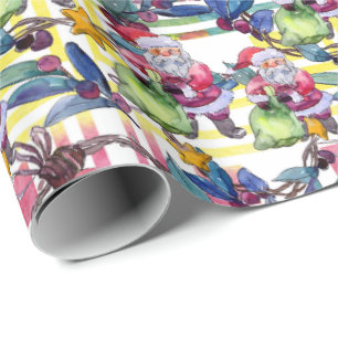 Water Colour Christmas Santa Pastel Wrapping Paper