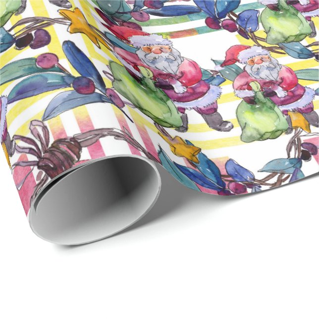 Water Colour Christmas Santa Pastel Wrapping Paper (Roll Corner)