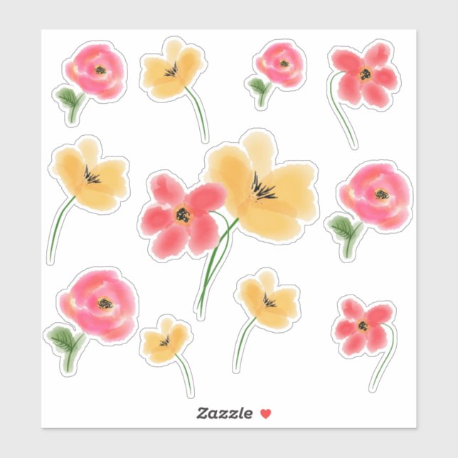 Water Colour Flowers - stickers (Sheet)