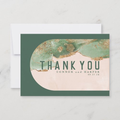 Water_colour Modern  Oval Arch Abstract Emerald Thank You Card