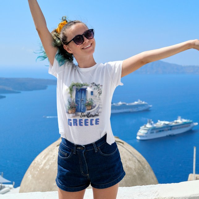 Water colour Santorini Greece modern and elegant  T-Shirt (Creator Uploaded)