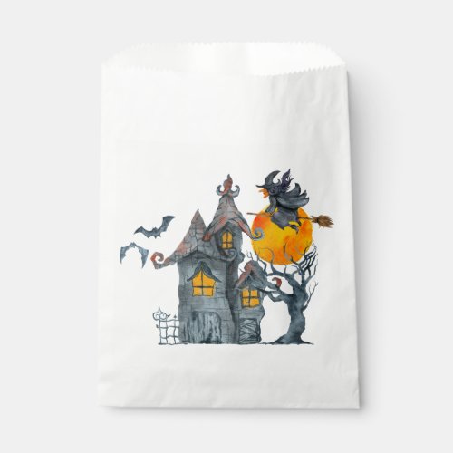 Water colour Witch and spooky  house Halloween Favor Bag