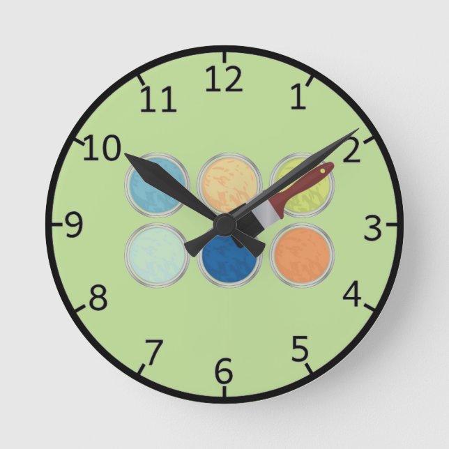 Water colours and paint brush round clock (Front)