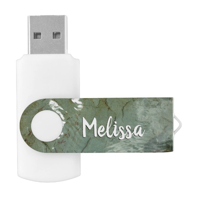 Water-Covered Rock Slab Nature Photo Flash Drive (Opened)
