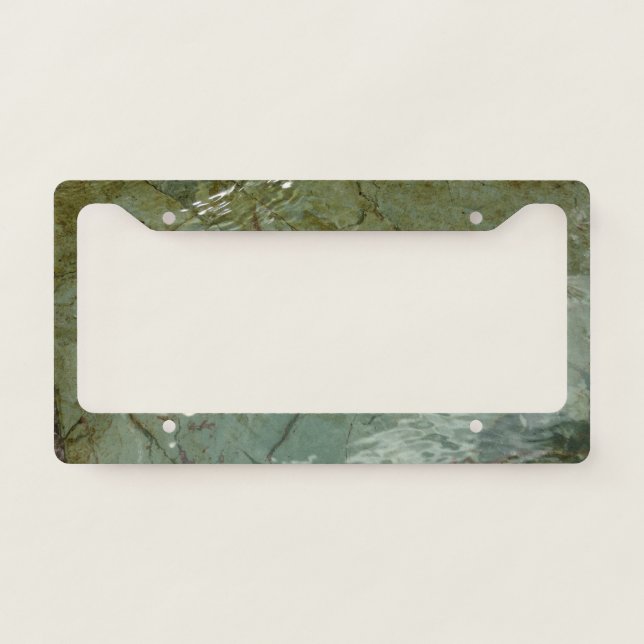 Water-Covered Rock Slab Nature Photo License Plate Frame (Front)