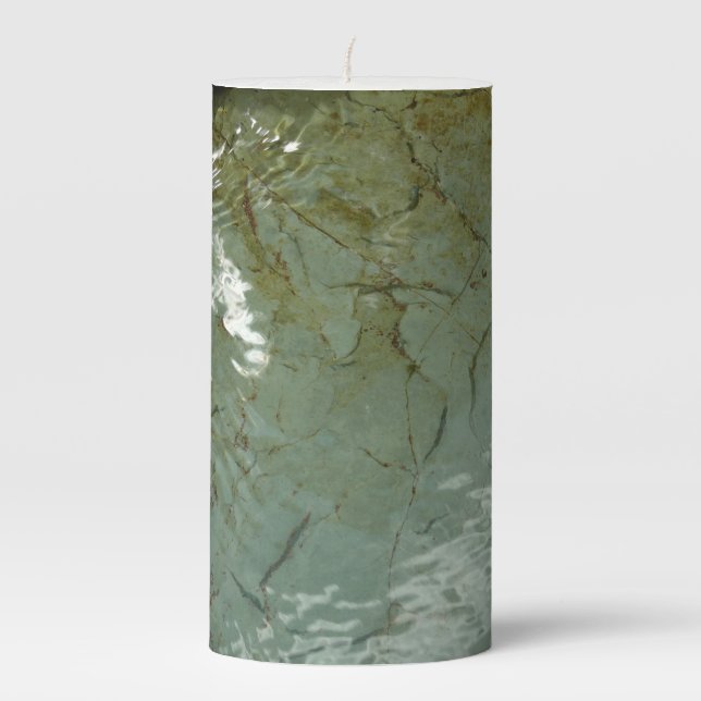 Water-Covered Rock Slab Nature Photo Pillar Candle (Front)
