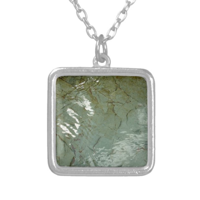 Water-Covered Rock Slab Nature Photo Silver Plated Necklace (Front)