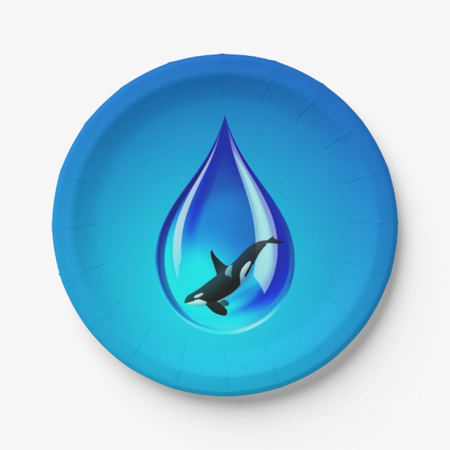 Water Drop and Orca Paper Plates (Front)