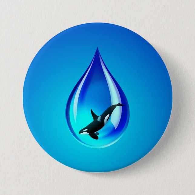 Water Drop and Orca Pinback Button (Front)