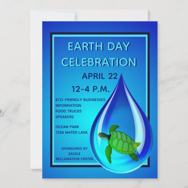 Water Drop and Sea Turtle Invitation (Front)