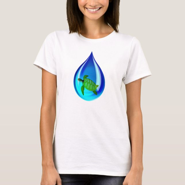 Water Drop and Sea Turtle T-Shirt (Front)