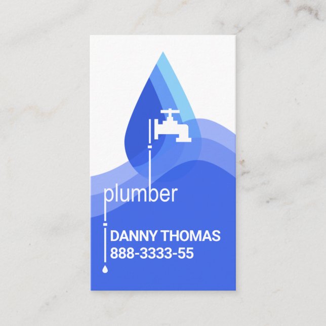 Water Drop Blue Waves Plumbing Business Card (Front)