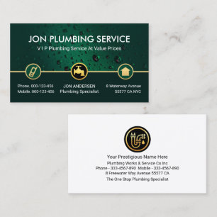 Water Drop Gold Icon Plumbing Border Business Card