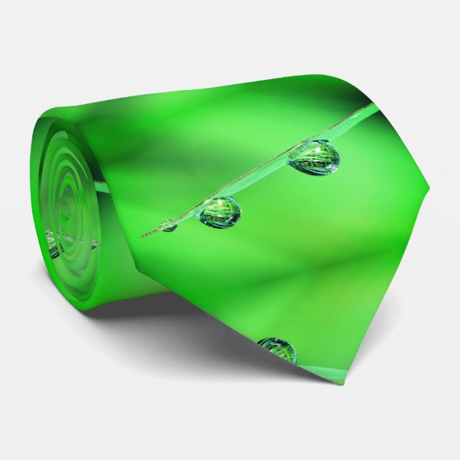 Water Drop Green Foliage Pattern Neck Tie (Rolled)