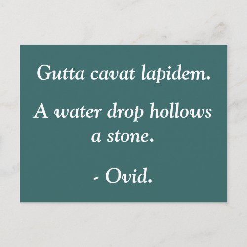 Water drop hollows a stone _ Ovid quote Postcard
