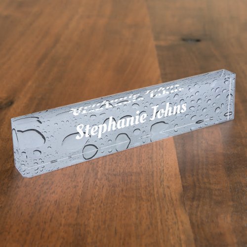 Water Droplet Abstract Pattern Grey White Monogram Desk Name Plate