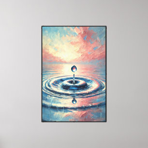 Water Droplet with Ripples at Sunset Sky Abstract Canvas Print