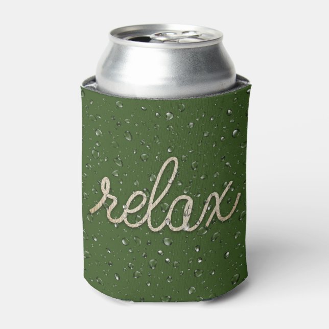 Water Droplet with Rope Relax Text Can Cooler (Can Front)