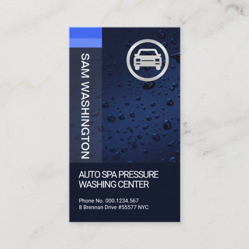 Water Droplets Blue Stripe Automotive Car Washer Business Card