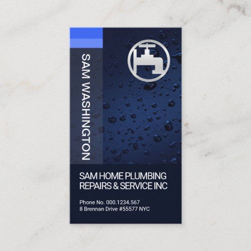 Water Droplets Blue Stripe Plumbing Contractor Business Card