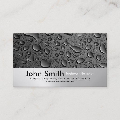 Customizable Water Droplets Brushed Metal Design business card
