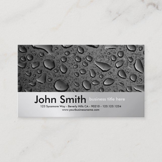 Water Droplets Brushed Metal Design business card (Front)