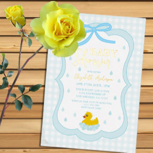 Water Droplets Gingham Boy Baby Shower Foil Invitation