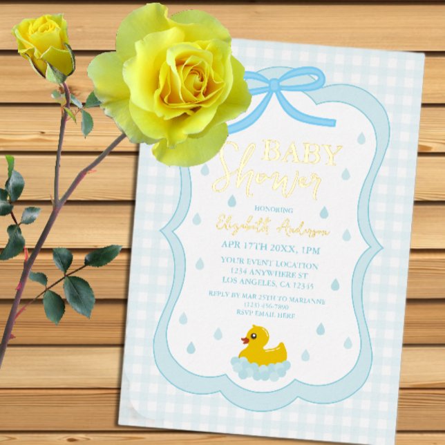 Water Droplets Gingham Boy Baby Shower Foil Invitation (Creator Uploaded)