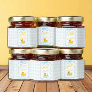 Water Droplets Gingham Boy Baby Shower Honey Jar Favors