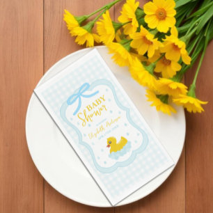 Water Droplets Gingham Boy Baby Shower Napkins