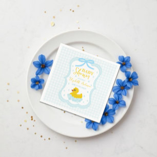 Water Droplets Gingham Boy Baby Shower Napkins