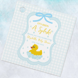 Water Droplets Gingham Boy Baby Shower Thank You Favor Tags