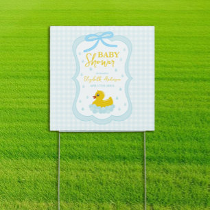 Water Droplets Gingham Boy Baby Shower Welcome Sign