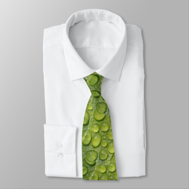 Water Droplets Green Leaf Nature  Neck Tie (Tied)