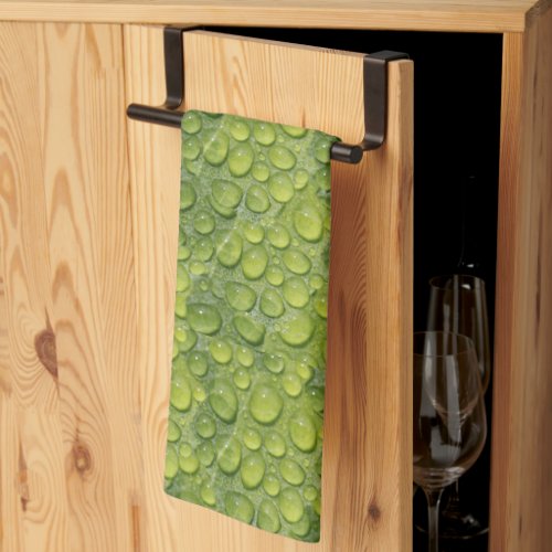 Water Droplets Green Leaf Nature Pattern Kitchen Towel