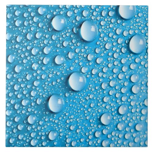 Water Droplets on Blue  Custom Ceramic Tile