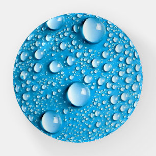 Water Droplets on Blue Custom Glass Paperweight