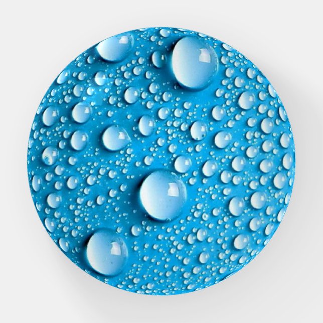 Water Droplets on Blue | Custom Glass Paperweight (Front)