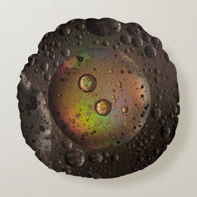 Water droplets on glass panel round pillow (Front)